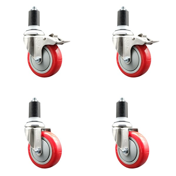 Service Caster 4 Inch 316SS Red Poly Swivel 1-1/2 Inch Expanding Stem Caster Lock Brake, 2PK SS316TTLEX20S414-PPUB-RED-2-S-2-112 - main